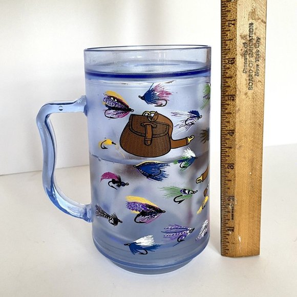 Big Chill Fly Fishing Lures Double Wall Handled Blue Freezer Beer Mug 16oz - Picture 10 of 11